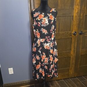 Elle Black and Pink Floral Midi Dress